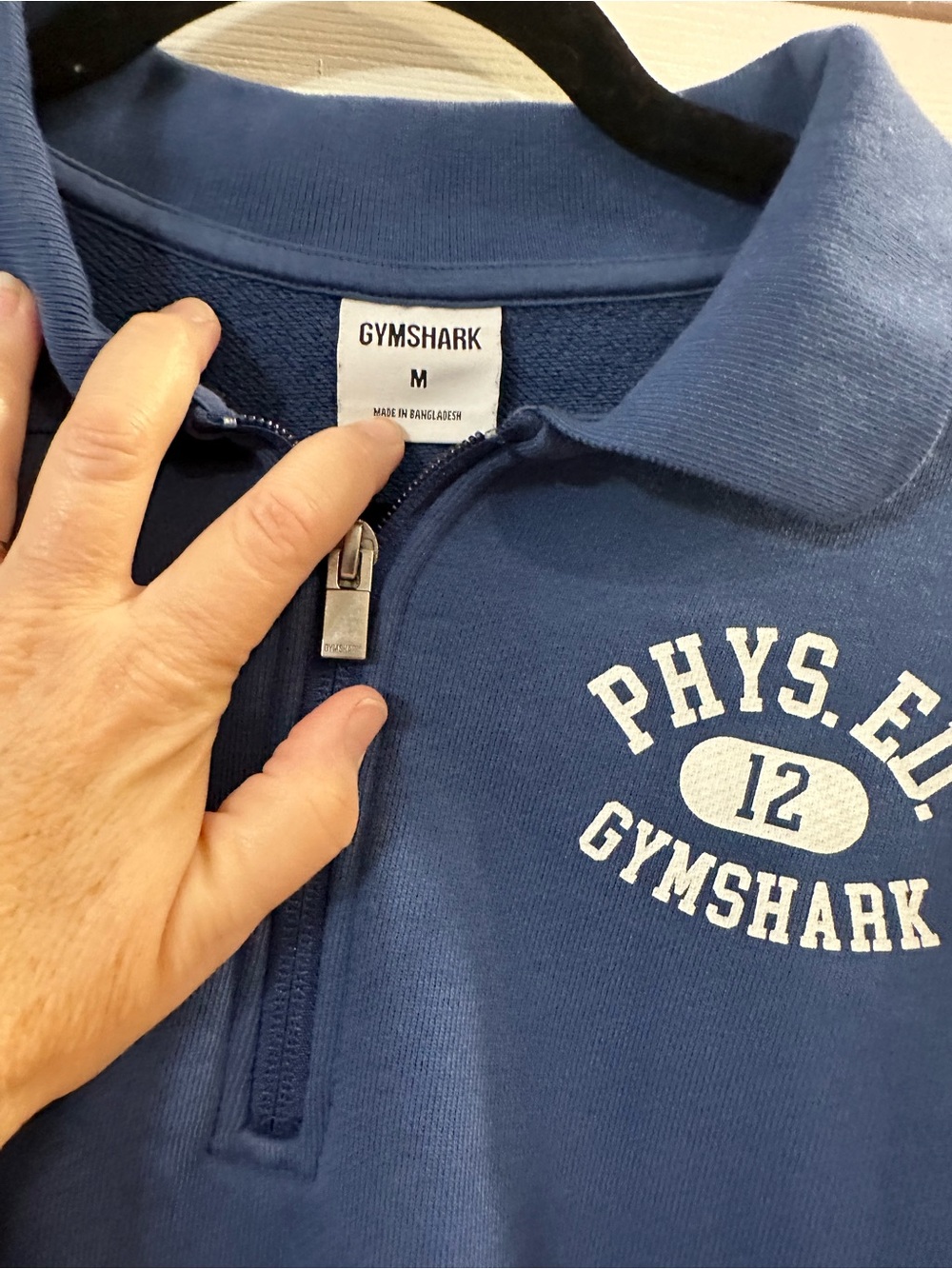 Gymshark Phys Ed Gymshark 1/4 zip 100% cotton Sweatshirt Navy Blue Prep - Picture 2 of 3